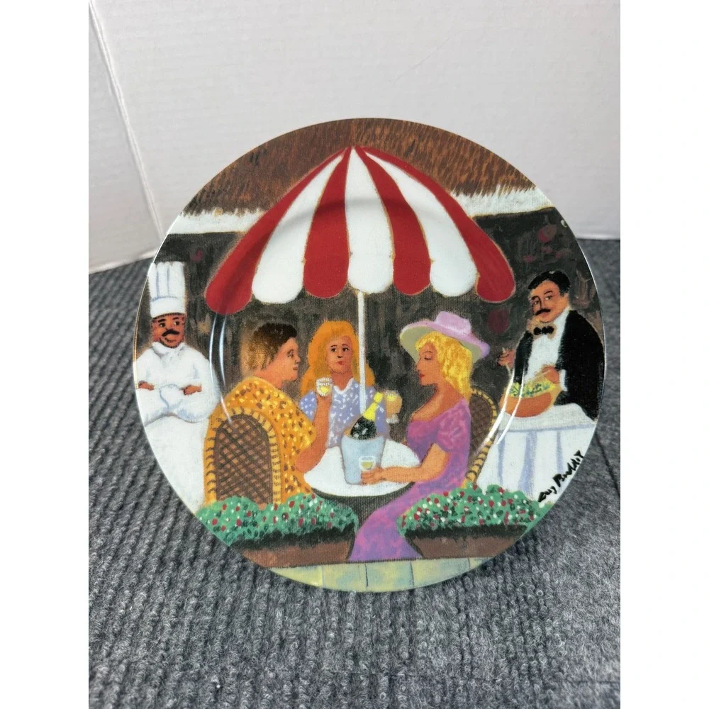 Guy Buffet Collection Fine Porcelain Appetizer Plates Set of 3 French Cafe Scene